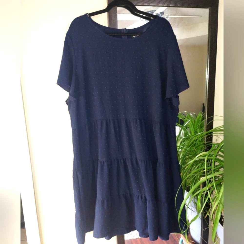 Swiss dot Tiered navy blue babydoll dress sz 4xl